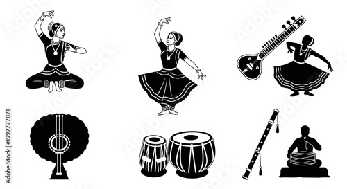 Indian Traditional Music Instrument Icon, Cultural Performance Symbol