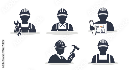 Construction Worker Pattern, Industrial Labor Seamless Background