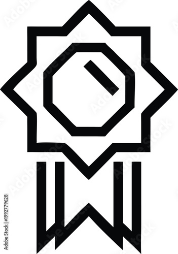 Premium quality award seal badge ribbon starburst outline icon for certification and achievement recognition