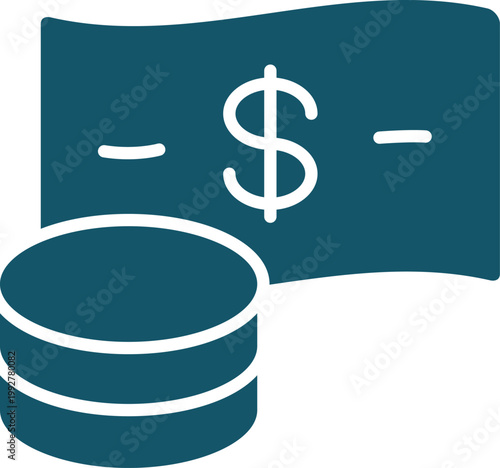 Money bag and banknote symbol representing financial savings and cash value in flat vector style