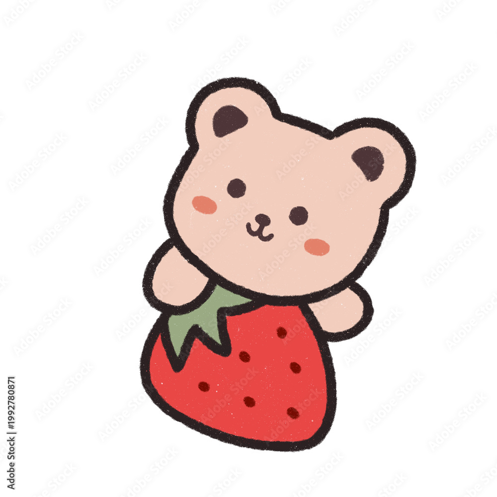 Fototapeta premium Cute Teddy Bear with Strawberry Illustration