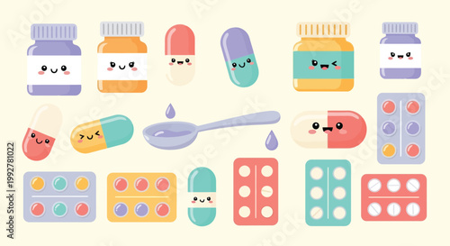 Colorful Pills and Capsules in Blister Pack Illustration.