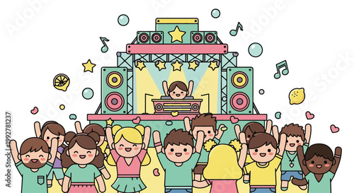 DJ Performing On Stage At Party Event.