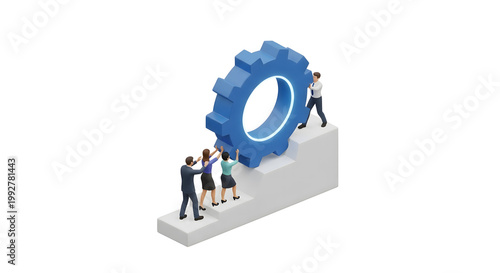 Teamwork pushing gear to move forward, representing business process