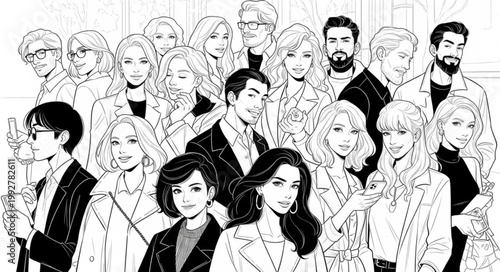 Diverse group of people in a professional setting illustration.