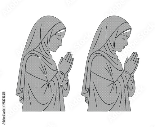 Tableau sur toile Muslim woman praying in hijab vector illustration, religious Islamic female char