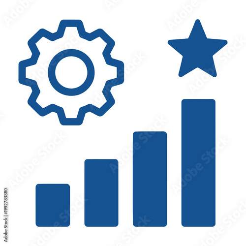 Blue graph icon with gear and star symbols