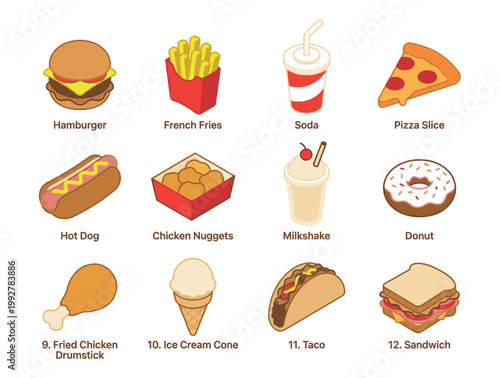 A variety of popular fast food items.