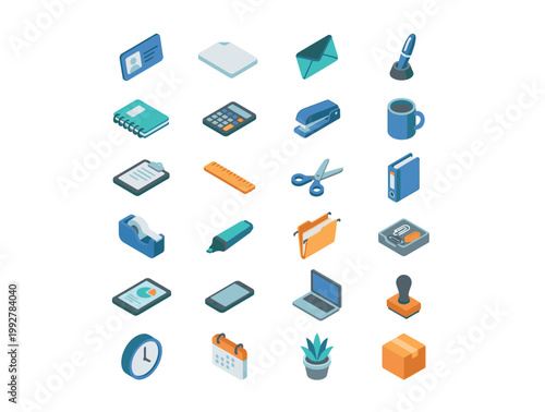 Bild auf Leinwand Collection of office supplies and gadgets icons.