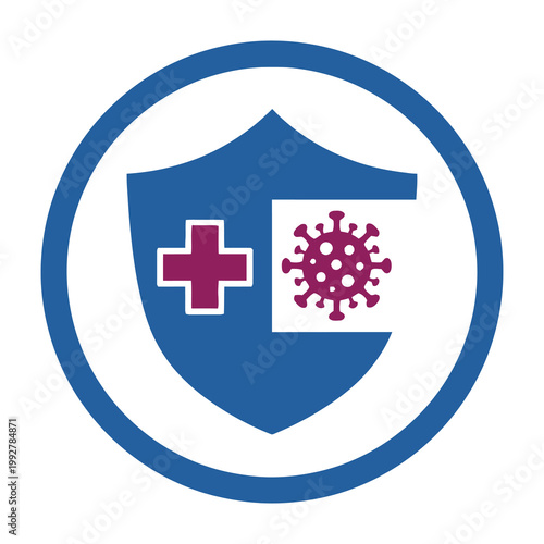 Shield with medical cross and virus symbol