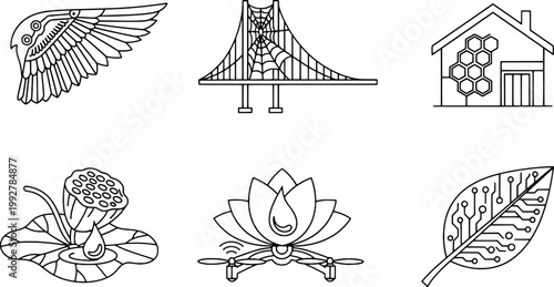 Nature-Inspired Biomimetics and Future Eco-Technology Vector Illustration, "Created with AI assistance and manually refined."