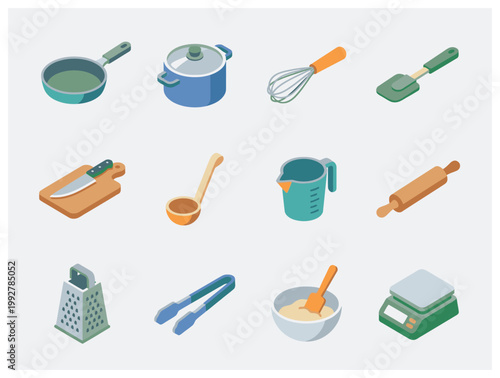 Collection of kitchen utensils and tools.