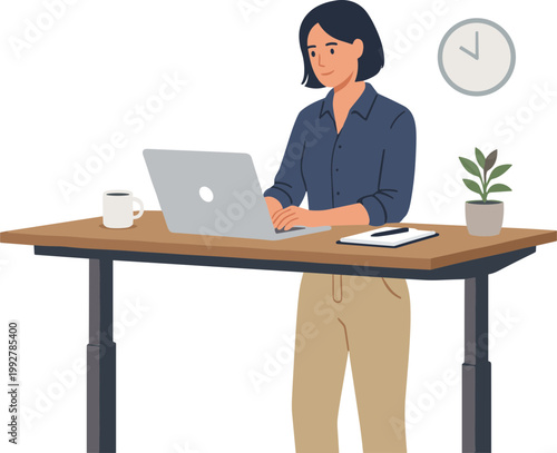 A woman works intently on her laptop at a desk indoors.