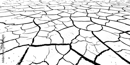 Dry Land Crack Texture with Perspective Ground Surface Desert Background Design.