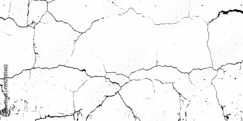 White Cracked Wall Texture Background with Black Grunge Lines and Distressed Surface Detail.