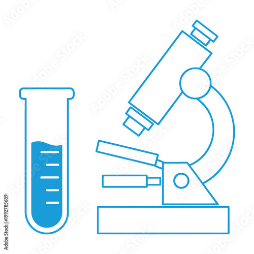 Microscope and test tube in laboratory setting
