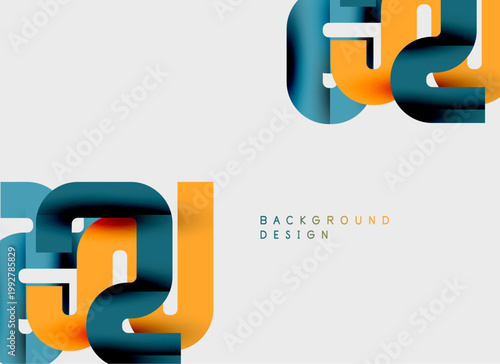 Abstract graphic design features layered shapes, orange, teal hues. Minimalist composition, clean lines, modern aesthetic. Background is white.