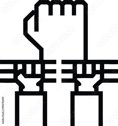 Powerful line icon featuring two raised fists symbolizing solidarity, protest, and collective empowerment