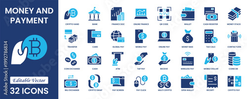 Payment and Money icon set. Containing money, tax, earnings, payment, accounting, paycheck, work, pension and wages icons. Business and finance payment. Solid icon collection. Vector illustration.