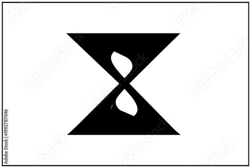 Abstract geometric hourglass shape merging with infinity symbol representing time passing eternity and cyclical concepts with a clean modern minimalist aesthetic on a white