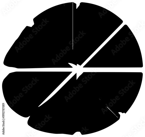 Abstract geometric radial pattern with thick wedge shapes radiating from a central point creating a dynamic starburst or aperture effect with sharp edges and a modern minimalist