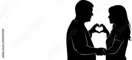 Couple Silhouette Making Heart Shape with Hands Vector - Romantic Illustration for Valentine's Day, Wedding, Anniversary, True Love, Togetherness, and Relationship Connection Concept Art.