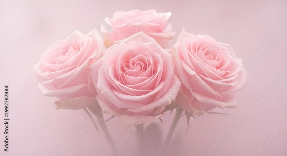 Fototapeta premium Pale Pink Rose Cluster with Soft Pink Mist Front View Feminine Ad Style