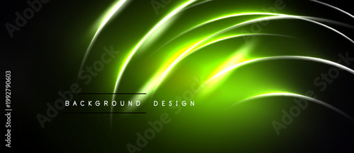 Abstract neon lines create dynamic glow effect. Dark background emphasizes bright curves, modern design element.