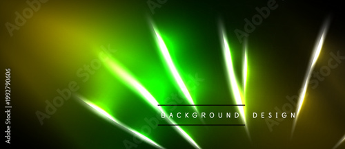 Abstract neon background. Vibrant green, yellow gradients create dynamic light streaks. Dark edges emphasize glowing lines, modern design element.