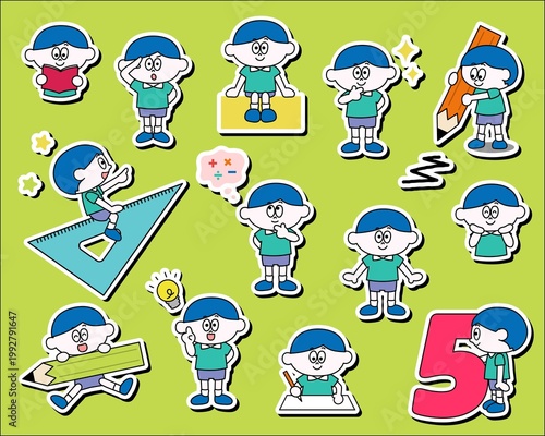 かわいい男の子のイラストセット_算数_フチあり（JPG）