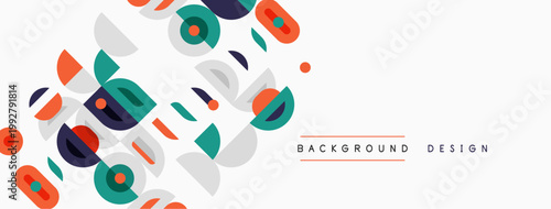 Abstract shapes, vibrant colors, diagonal layout. Modern design elements create dynamic background texture. Simple, clean aesthetic.