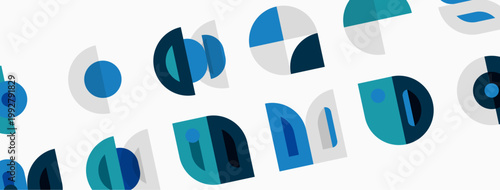 Abstract geometric shapes, varying shades blue, teal. Pattern repeats diagonally across white background. Minimalist design.