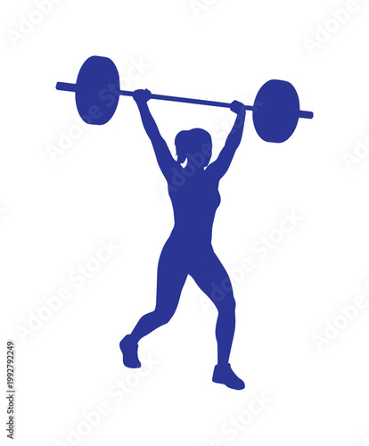 力強くバーベルを持ち上げる女性アスリートのシルエット、フィットネスと健康的なライフスタイルを象徴するベクターイラスト、スポーツジムやトレーニングの広告素材に最適