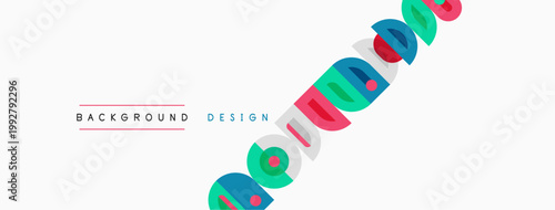 Minimalist design features colorful curved shapes, text background design. Clean aesthetic, simple composition, modern style.