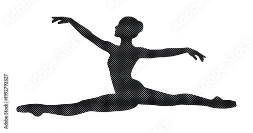 優雅なバレエダンサーのシルエット、スプリットポーズで踊る女性のベクターイラスト、ダンスとフィットネスのコンセプトに最適な黒いグラフィック素材