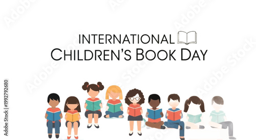 International Children's Book Day, kids reading icons, book lovers, literacy celebration, vector illustrations