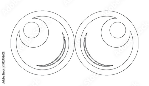 抽象的な円形デザインのベクターイラスト、ミニマルでモダンな幾何学模様のアイコンセット、ロゴやシンボルに最適なシンプルなラインアート、白黒のグラフィック素材