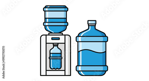 Illustration of a water cooler with a refill bottle and a large bottle