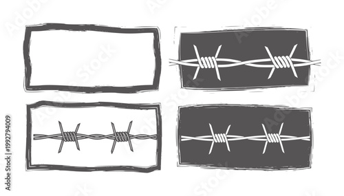Four grunge frames with barbed wire border