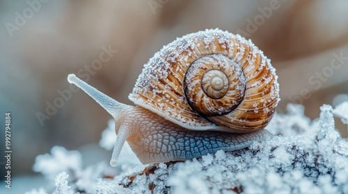 Snail with frost on shell