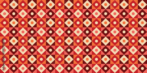 Vibrant Mid-Century Seamless Background with Retro Diamond Mosaic and Intricate Geometric Tile Pattern