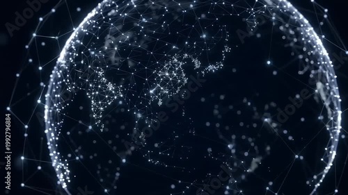 A view of Earth from space shows glowing city lights across continents, representing a global network of modern technology and worldwide connectivity