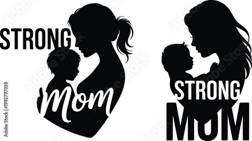 Strong mom mother and child silhouette graphic design with nurturing bond silhouette motherhood