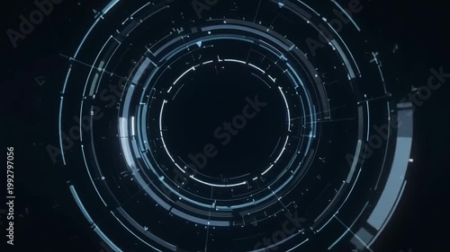 A futuristic blue circuit board design forms a tech background with glowing neon rings, creating a digital interface and electronic template aesthetic