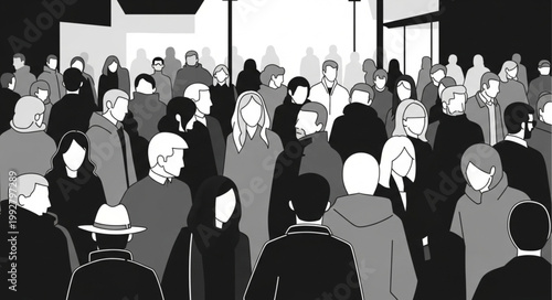 Diverse crowd of people gathered together in a large indoor space.