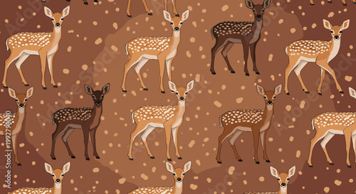 A charming, digitally-created illustration of deer in a warm, earthy color palette. Perfect for children's books, nature-themed designs, or branding t