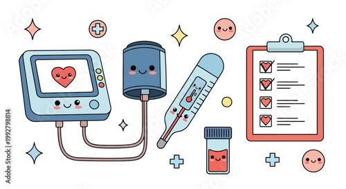 Medical equipment and devices kit for hospital care.