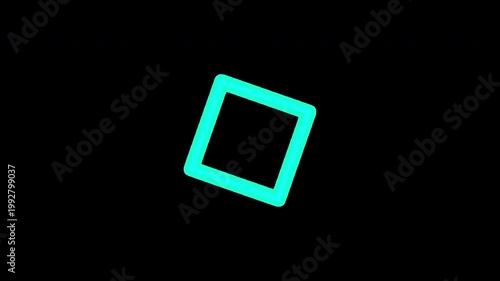 Abstract 2D motion graphics showcasing a captivating, glowing electric cyan rectangular wireframe polygon loop, dynamically animated on a transparent alpha channel.