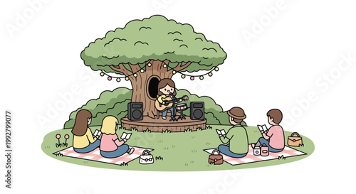 Treehouse Structure On A Tree With Platform And Door.