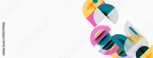 Abstract geometric shapes overlap, creating colorful design. Minimalist composition with vibrant hues, modern aesthetic.